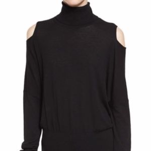 Vince Cold-Shoulder Black Merino Wool Turtleneck